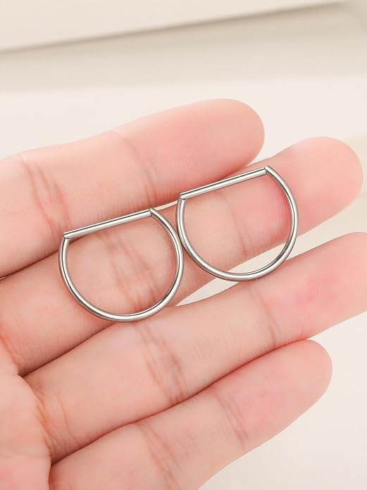 Oveta Titanium D Shaped Nipple Rings 14G for Nipple Piercing Jewelry Higned Segment Clicker Ring Hoops 11mm 12mm 14mm for Women Men, Silver Gold Black, 2PCS