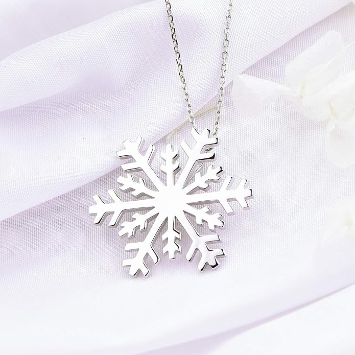 JO WISDOM 925 Sterling Silver White/Blue CZ Winter Frozen Large Snowflake Necklace Pendant