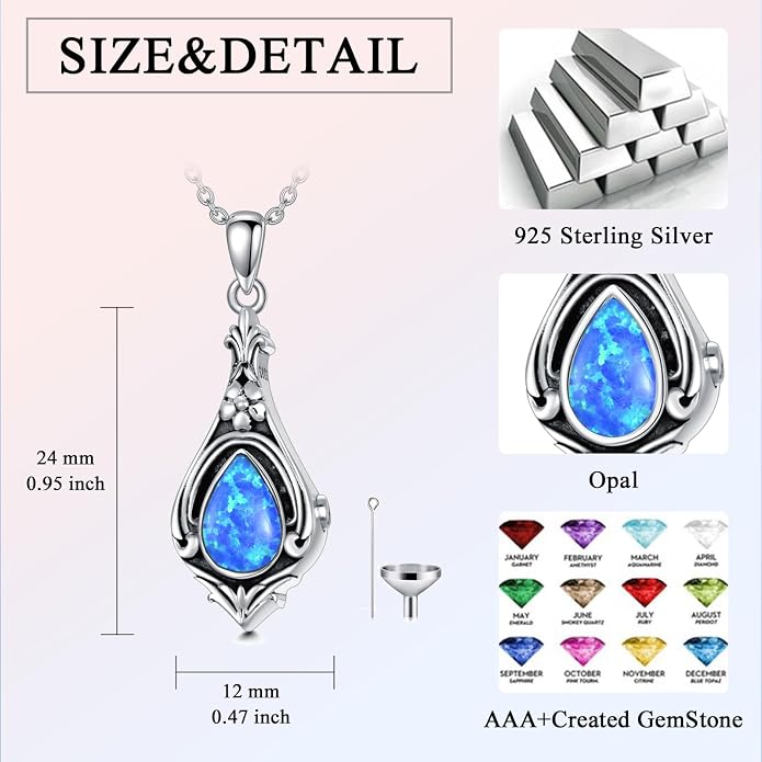Seiyang Urn Necklace for Ashes 925 Sterling Silver with Birthstone Cremation Jewelry Keepsake Ashes Pendant Necklace Memorial Jewelry for Women Loved One