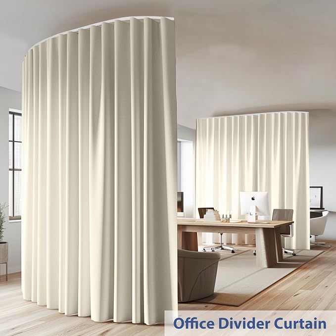Room Divider Ceiling Mounted Curtains Track Sets Extra Wide Blackout Curtain Flexible Tracks for Bedroom Privacy Partition Separator, 1 Panel Beige Drape and White Rail, W15 x H7ft