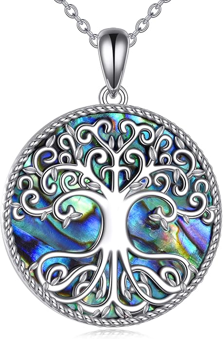 POPLYKE Tree of Life Necklace Sterling Silver Abalone Shell Tree of Life Pendant Necklace Necklaces Family Tree Jewelry for Women Gifts (Tree of Life)