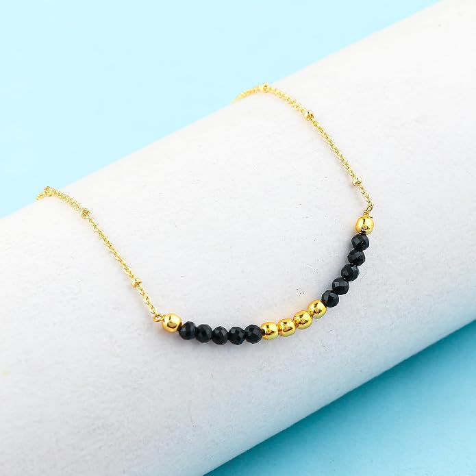 Satellite Chain Necklace 16+2 Inch Gold Plated – Dainty Layering Jewelry with Gemstone Beads – Minimalist Choker Necklace for Women – Delicate Gift for Her