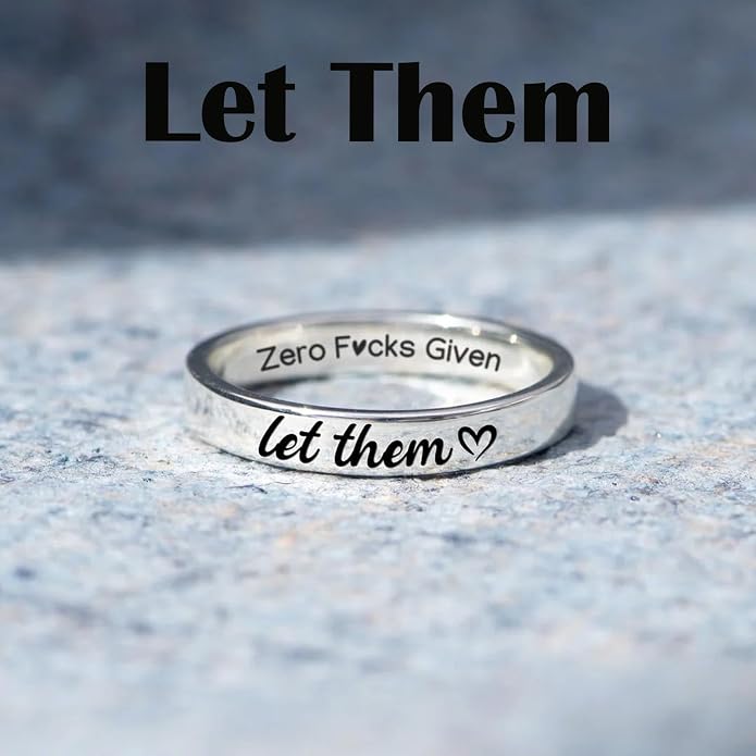 Let Them Zero Fcks Given Mantra Rings, Let Them Self Worth Inspirational Rings Stainless Steel Engraving Stackable Band Ring Personality Friendship Gifts Jewelry for Women Best Friends