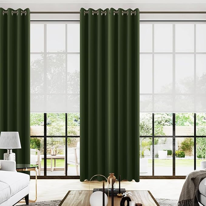 KOUFALL Olive Green Blackout Curtains 52 by 102 Inches Long for Living Room Bedroom