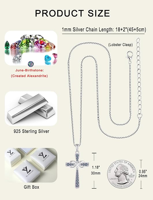 YL 925 Sterling Silver Cross Necklace for Women Halo Infinity Pendant Cubic Zirconia Jewelry for Mom