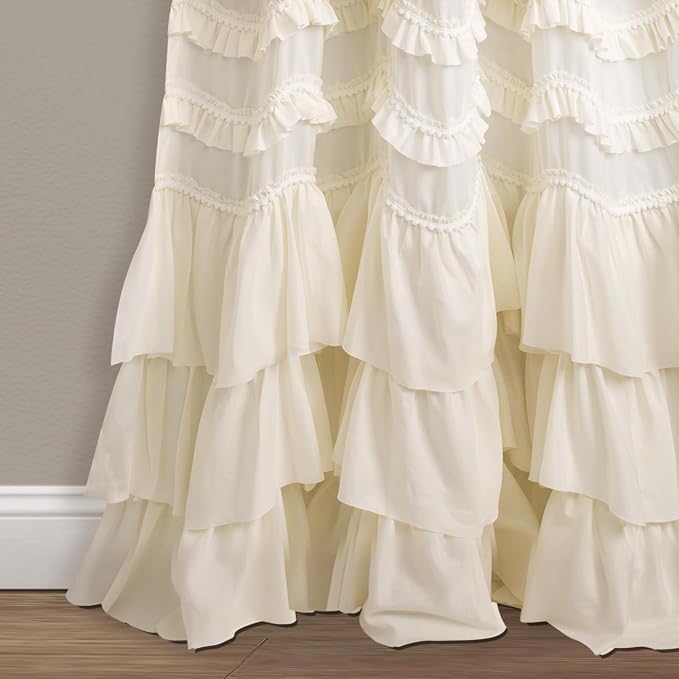 Lush Decor Kemmy Light Filtering Window Curtain Panel Single Ivory - Drapes - Ruffled Curtains for Bedroom - Cream Curtains - Coquette Decor,52" W x 84" L (Pack of 4)
