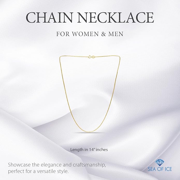SEA OF ICE Chain Necklace 925 Sterling Silver with Ring Clasp Closure, Italian Box Necklace Chain Necklace for Women & Men, Available in Gold, Rose Gold, Silver, and Black Rhodium, Multisize