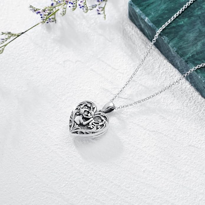 SOULMEET Personalized Silver Locket Necklace That Holds Pictures Photo Keep Someone Near to You, Memorial Custom Lockets Necklaces Letters Engraving for His Her