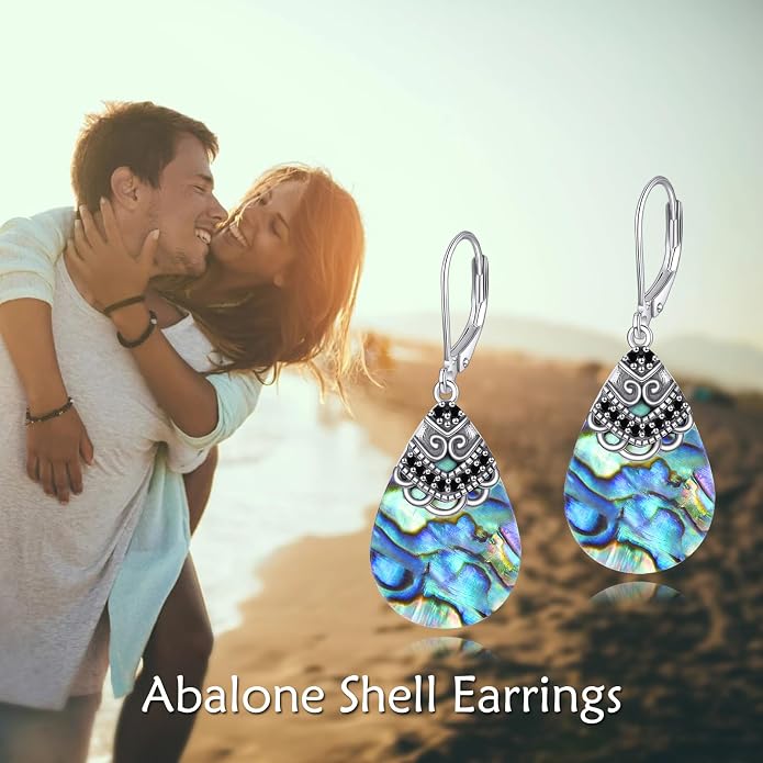 Abalone Shell Dangle Drop Earrings for Women 925 Sterling Silver Filigree Bohemian Earrings Jewelry Gift