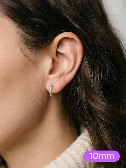 ChicSilver Sterling Silver Hoop Earrings for Women Hypoallergenic 925 Sterling Silver Huggie Earrings for Women Dainty Earring (8/10/12/14/16/18/20MM)