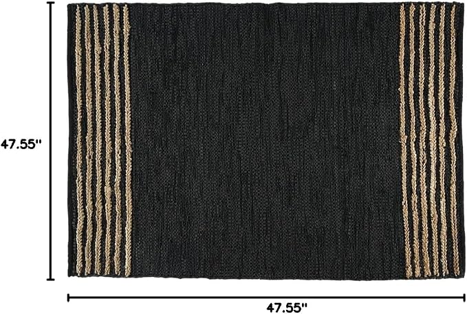 GRUHUM Black Jute Area Rug 4x6 ft - Natural Fiber Rectangular Black Leather Handwoven Boho Farmhouse Soft Braided Vintage Rustic Eco Friendly Rugs Indoor Living Room Kitchen Hallways Enterways 4x6ft