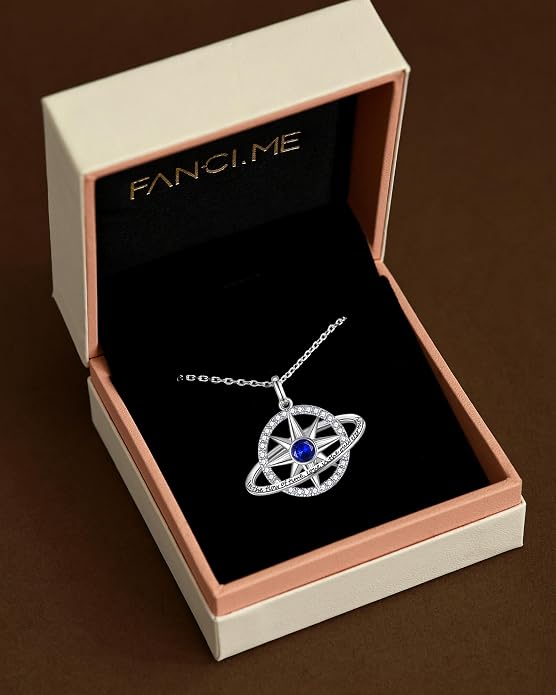 FANCIME Stellar Promise Birthstone Necklace for Women White Gold Plated Sterling Silver Planet Star Pendant Fine Jewelry Anniversary Birthday Mothers Day Gifts for Women Wife Friend Her