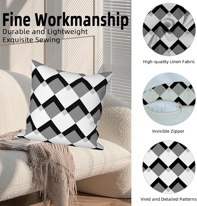 Black White Throw Pillow Cover 24"x24" Set of 4, Modern Art Irregular Geometric Stripes Patterns Cushion Cover for Sofa Chair Couch Bed Office Garden Patio Farmhouse Indoor Outdoor