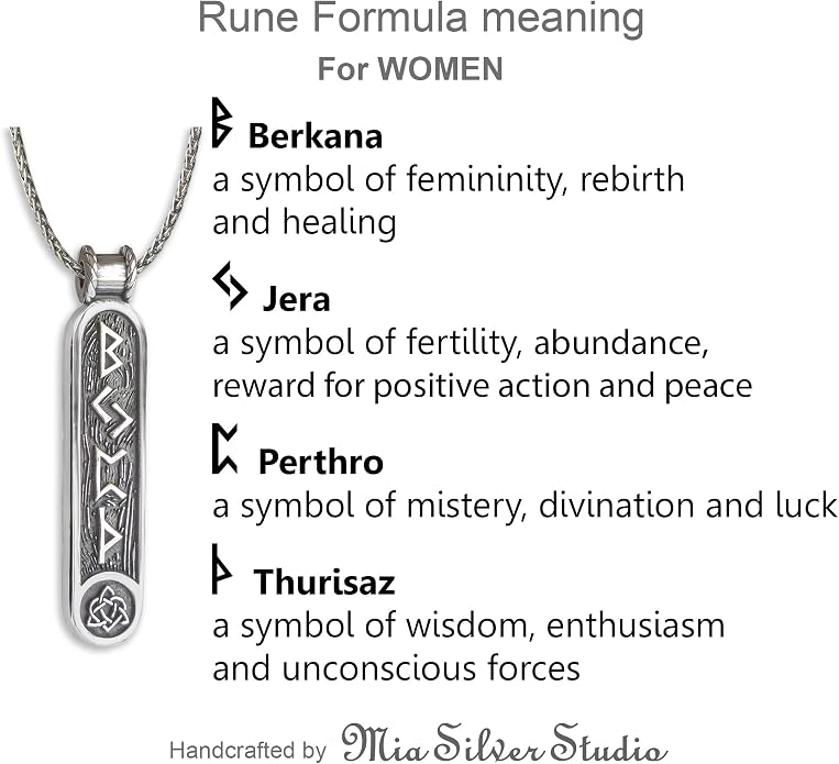 Viking Rune Formula Pendant Necklace for Men Women - 925 Sterling Silver - Norse Nordic Celtic Jewelry - Runes Protection Amulet - Matching Necklaces for Couples - Handmade
