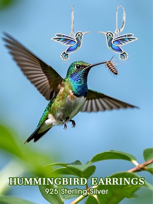Hummingbird Earrings 925 Sterling Silver Abalone Shell Bird Dangle Earrings Hummingbird Jewelry Gifts for Women