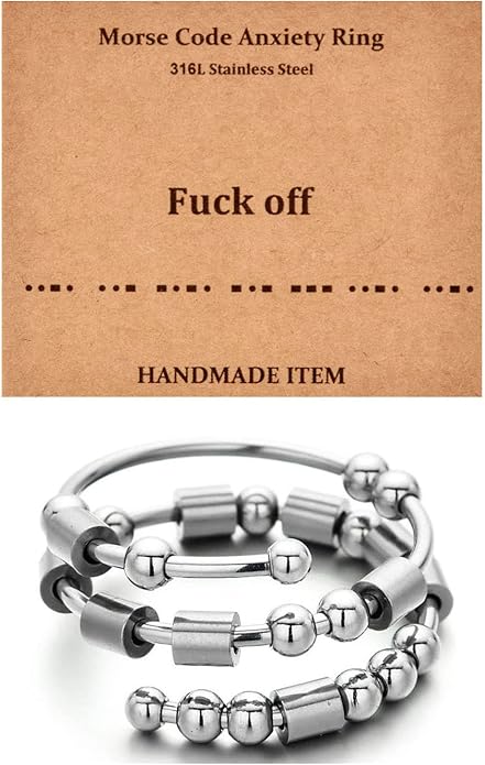 Morse Code Rings for Women, Stainless Steel Spinner Ring Fidget Rings for Anxiety Ring Morse Code Rings Inspirational Gifts Jewelry Women Birthday Graduation Gifts for Best Friends