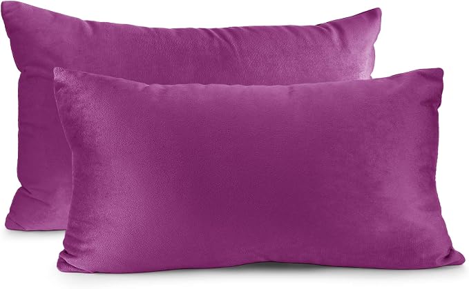Nestl Throw Pillow Covers, Cozy Velvet Decorative Pillow Covers 12 x 20 Inches, Soft Solid Couch Pillow Covers for Sofa, Bed and Car, Set of 2 - Orchid Purple
