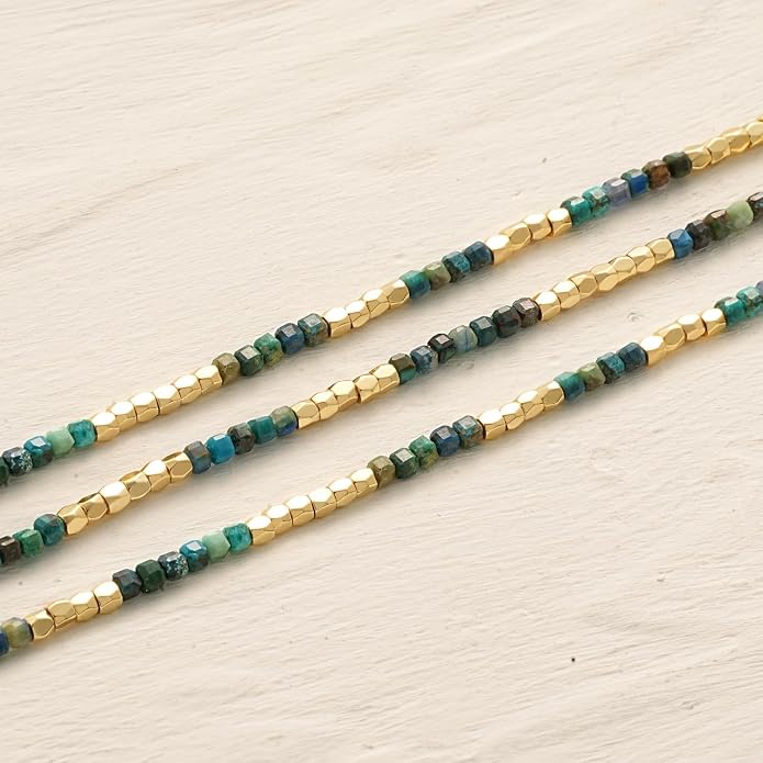 MYEARS Women Beaded Choker Necklace Gemstone 14K Gold Plated Simple Dainty Handmade Chain Everyday Trendy Jewelry