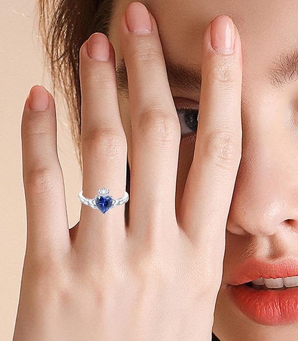 Claddagh Rings for Women 925 Sterling Silver Irish Birthstone Statement Ring Jewelry for Wife