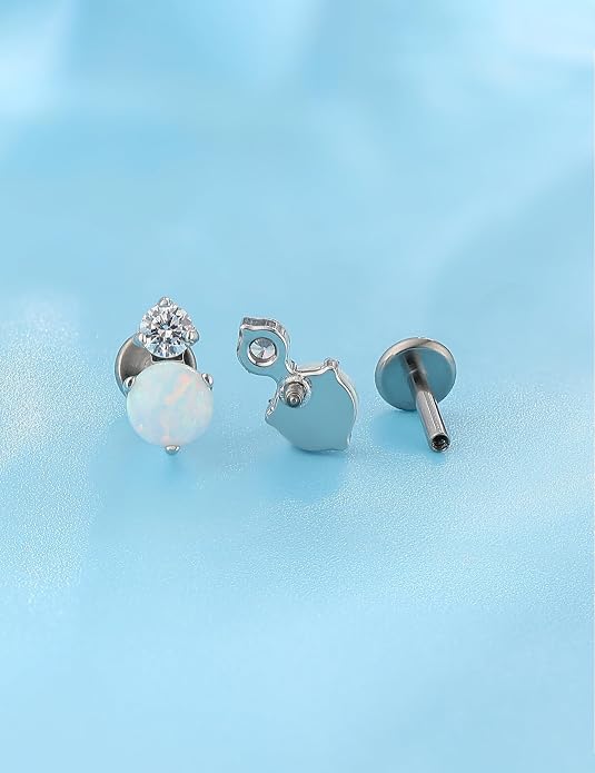 Limerencia 2Pcs 18g Titanium Internally Threaded Tragus Piercing Jewelry Nose Studs Flat Back Earrings Labret, Lip, Helix, Cartilage, Conch, Medusa Piercing for Women Men Sensitive Ears