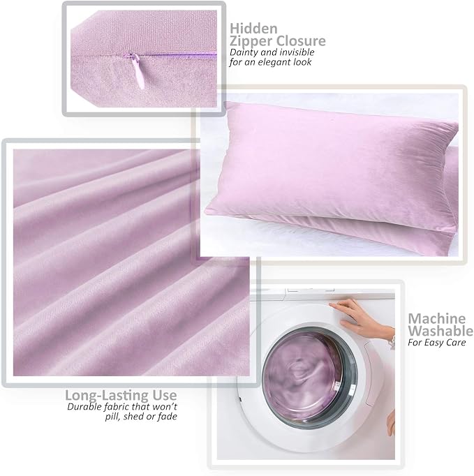Nestl Throw Pillow Covers, Cozy Velvet Decorative Pillow Covers 12 x 20 Inches, Soft Solid Couch Pillow Covers for Sofa, Bed and Car, Set of 4 - Light Gray Lavender