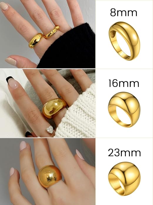 GOLDCHIC JEWELRY Chunky Dome Ring for Women, Stainless Steel Bold Stacking Croissant Statement Ring For Men (Size 7-12, Custom)