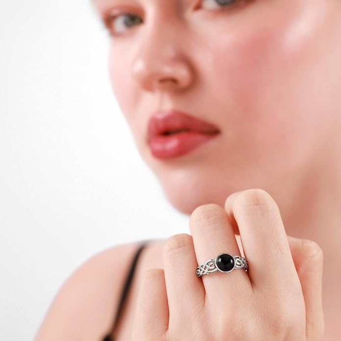 Silvershake 7MM Round Shape Gemstone White Gold Plated or Yellow Gold Plated 925 Sterling Silver Scroll/Filigree Celtic Knot Braided Solitaire Ring Jewelry for Wo