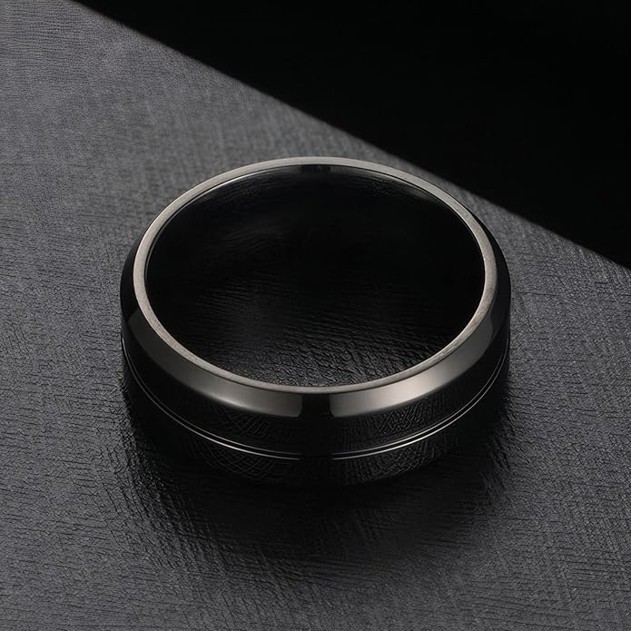 MMTTAO Men's Titanium Ring Wedding Bands for Men Women 6MM 8MM 10MM Black/Blue/Silver Engagement Band Wedding Rings Beveled Edge Brushed Matte Finished & Polished Grooved Center Comfort Fit Size 6-13