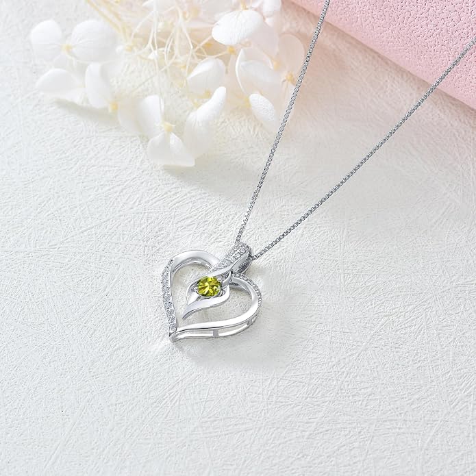 Birthstone Necklace Gifts for Women, 18K Gold-plated Sterling Silver Love Heart Necklace Durable Box Chain Women Jewelry Gifts for Her 20"