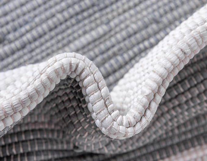 Unique Loom Chindi Rag Collection Area Rug - Striped (7' 1" x 10' Rectangle, Gray/ Ivory)