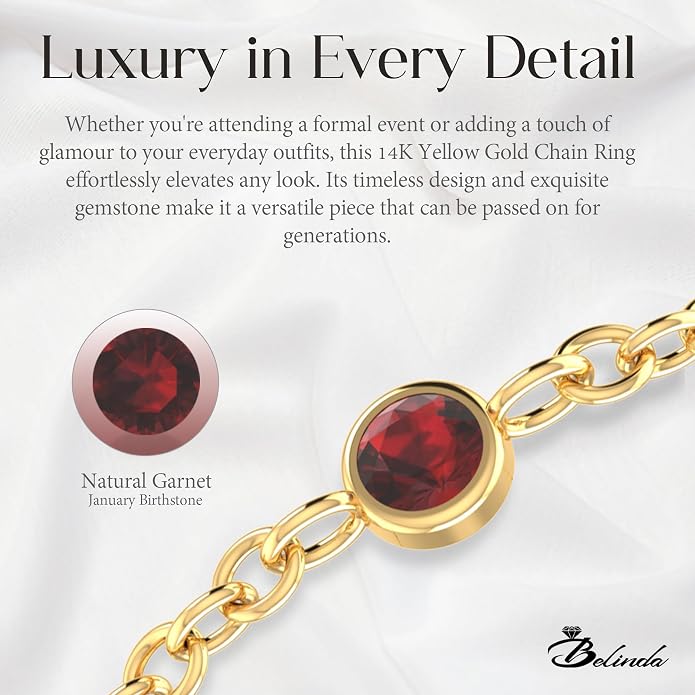 14k Gold Chain Rings for Women with Natural 2.2mm Birthstone, Women's Statement Rings, Chain Rings