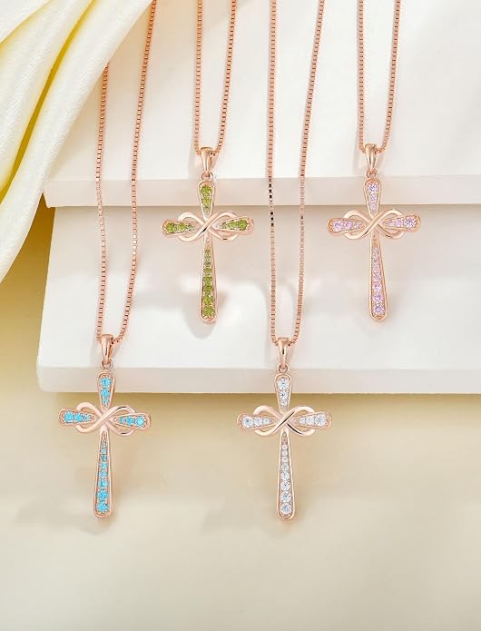 YL 925 Sterling Silver Cross Necklace for Women Halo Infinity Pendant Cubic Zirconia Jewelry for Mom
