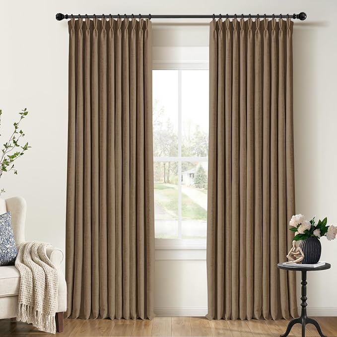 CAPALOCA Cocoa Brown Linen Pinch Pleated Curtains Blackout, 100% Black Out Curtains 96 inch Long for Bedroom, Blackout Thermal Insulated Pinch Pleated Drapes for Living Room, 40" W x 96" L, 2 Panels