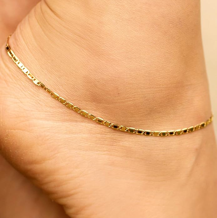 LIFETIME JEWELRY Womens Gold Anklet 2.5mm Flat Mariner Link Ankle Bracelet 24k Real Gold Plated