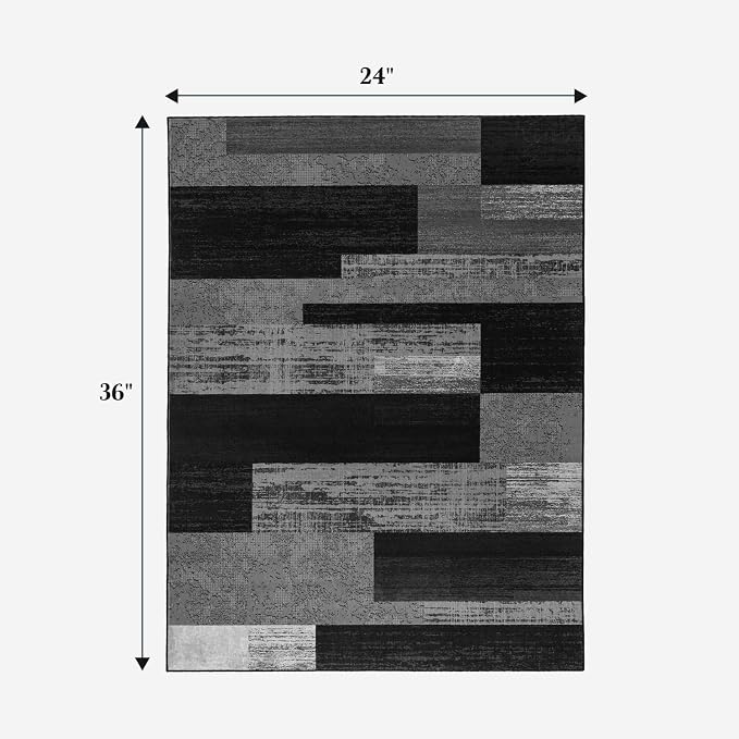 LIANLAM 2x3 Washable Entryway Rug,Non-Slip Indoor Door Mat(2x3,Black&Gray) | Non-Slip Door Mat with Vintage Checkered Pattern, Stain & Water Resistant, Low Pile for Front Door,Hall,Kitchen,Bathroom