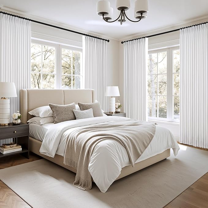 MIULEE Pinch Pleated Thick Linen Curtains 40x90 Inches White 4 Panels Set | Back Tab, Memory Trained, Pinch Pleat, Semi Sheer, Light Filtering Curtains, Window Drapes for Living Room Bedroom