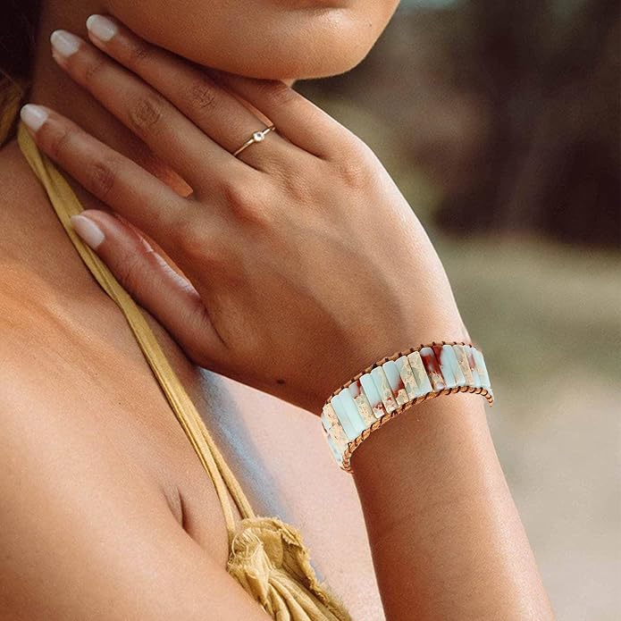 Plumiss Women Boho Handmade Natural Stone Crystal Leather Bead Wrap Bracelets Collection