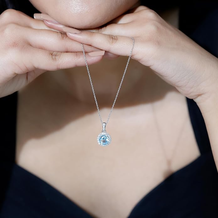 Natural 2 Carat Sky Blue Topaz Necklace With Silver Chain, Aaa Quality, Blue Topaz Birthstone Necklace - Ready To Gift