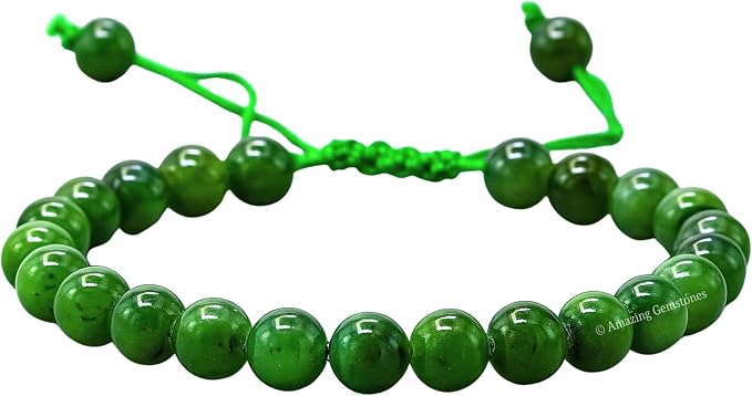 Amazing Gemstone Nephrite Green Jade Bracelet for Women Men's Gifts - Protection Healing Crystal Bracelet - 8mm Gemstone Beaded Adjustable Bracelet Pulseras para Hombres Mujer Stocking Stuffers