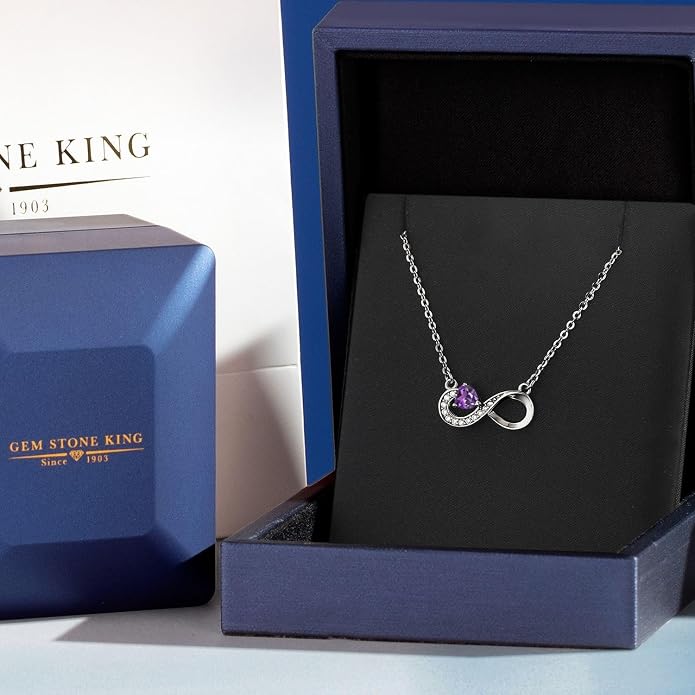 Gem Stone King Infinity Heart Pendant Necklace For Women | 925 Sterling Silver | 4MM Heart Shape Gemstone Birthstone | 18 Inch Silver Chain | Fine Jewelry Gift for Her Mom Women Wife