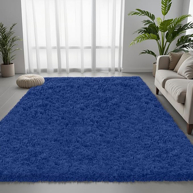 5x7 Area Rug for Living Room, Ultra Soft Fluffy Shag Rugs for Bedroom, Non-Slip Large Fuzzy Plush Rug Indoor Floor Carpet for Nursery Kids Office Dorm Modern Decor, Navy Blue