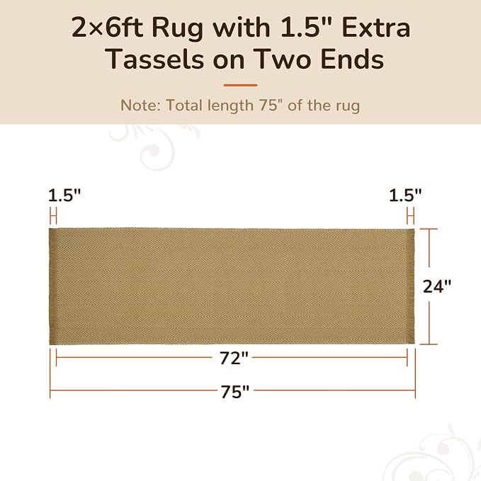 2x6 Washable Boho Runner Area Rug with Tassels for Living Room Yellow Beige | Vacuum Friendly, Machine Washable, Non-Slip Rug, Modern Farmhouse Neutral Decor Carpet, Bathroom Bedroom Kitchen Hallway