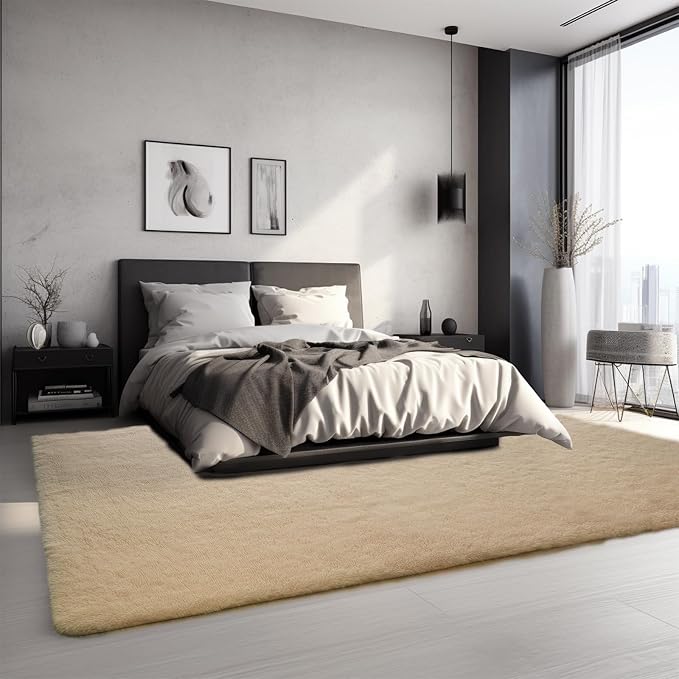 Sour Lemon Area Rugs 9x12 Living Room Bedroom, Large Fluffy Shag Beige | Shaggy Carpet, Soft Plush Furry Bedside Rugs,Anti Slip, Washable Area Modern Rugs Floor Mat for Kids Girls Boys Living Room