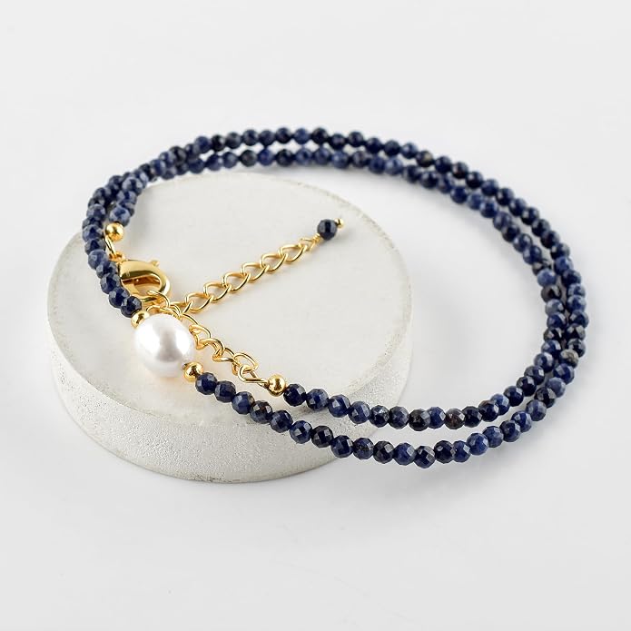 InfinityGemsArt Gemstone Gold Necklace For Women, Birthstone Natural Crystal Stone With Freshwater Pearl Beaded Jewelry, Gold Plated 18 Inch Chain