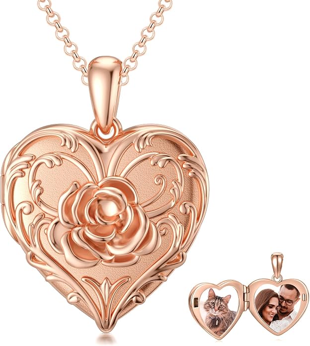 SOULMEET Personalized Silver Locket Necklace That Holds Pictures Photo Keep Someone Near to You, Memorial Custom Lockets Necklaces Letters Engraving for His Her