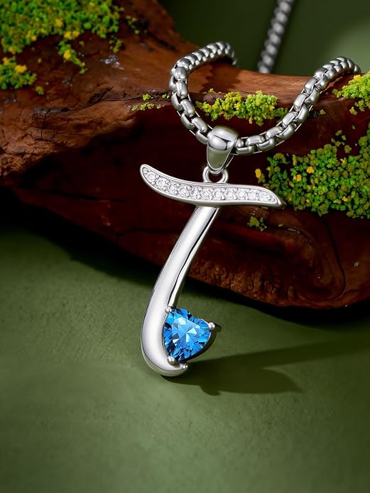 Birthday Gifts for Women Alphabet A to Z Initial Birthstone Pendant Necklaces for Women - 18k White Gold Plated Personalized Name Jewelry Anniversary Graduation Gifts for Wife Her Daughter Girlfriend(with Gift Box)