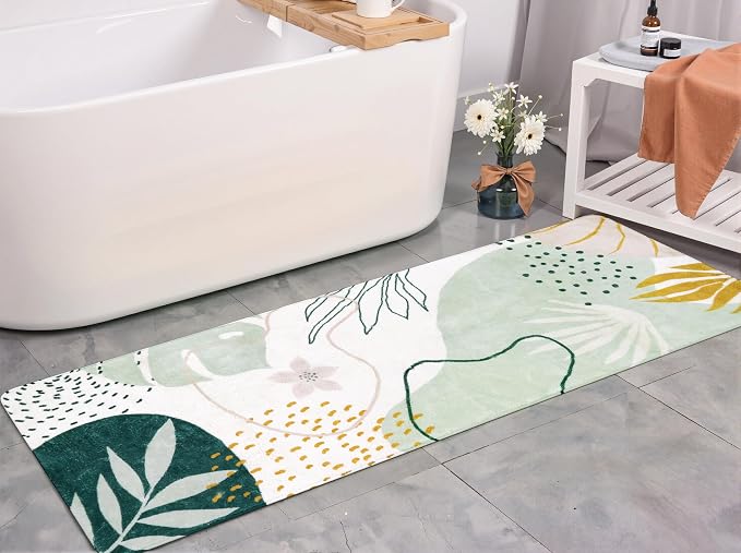 Lahome Green Hallway Runner Rug - 2x6 Washable Kitchen Runner Rug Boho Non-Slip Low-Plie Laundry Room Rug Soft Bathroom Rug Botanical Print Throw Carpet for Entrance Bedroom Living Room
