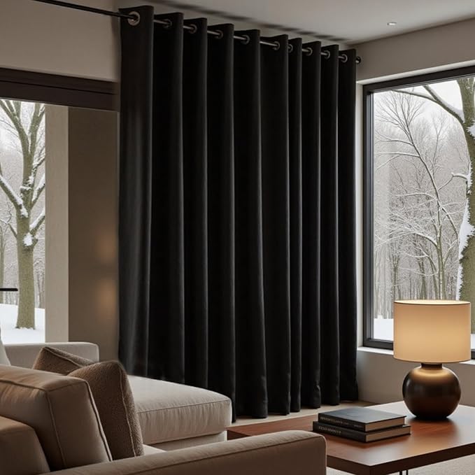KOUFALL 100% Blackout Curtains Extra Wide and Long,Set of 2 Panels 72x90 72 x 90 Total Width 144 Inch Black Grommet Dark Academia Curtains for Living Room