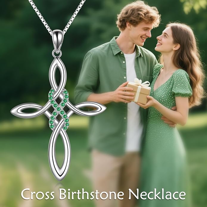 LUHE Celtic Knot Cross Necklace Sterling Silver Birthstone Polished Religious Infinity Celtics Jewelry Gifts for Women