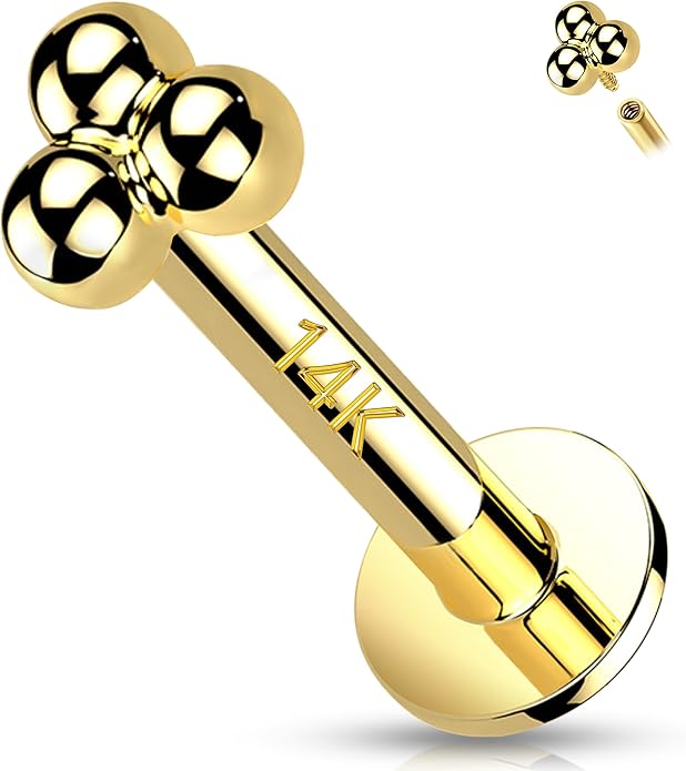 Melighting 14K Solid Gold Cartilage Earring - Internally Threaded 16G Flat Back Stud Earring - Gold Helix Piercing Jewelry - 8mm
